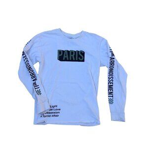 MIGHTY FINE Paris City of Light White Long Sleeve Shirt Men's SMALL Graphic Top 